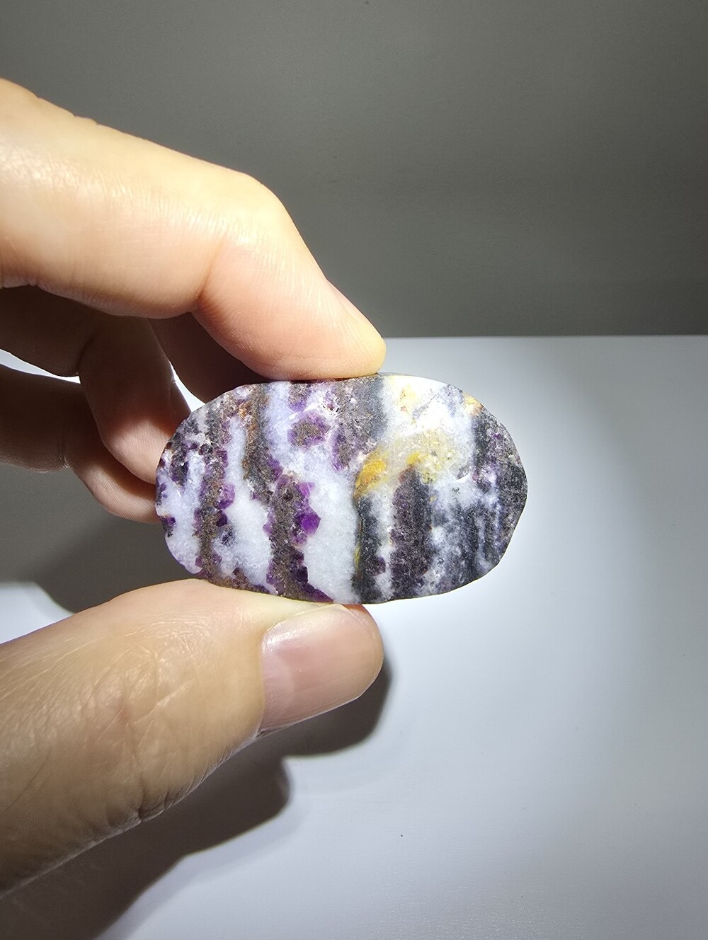 Purple Zebra Fluorite Crystal Palmstone #E